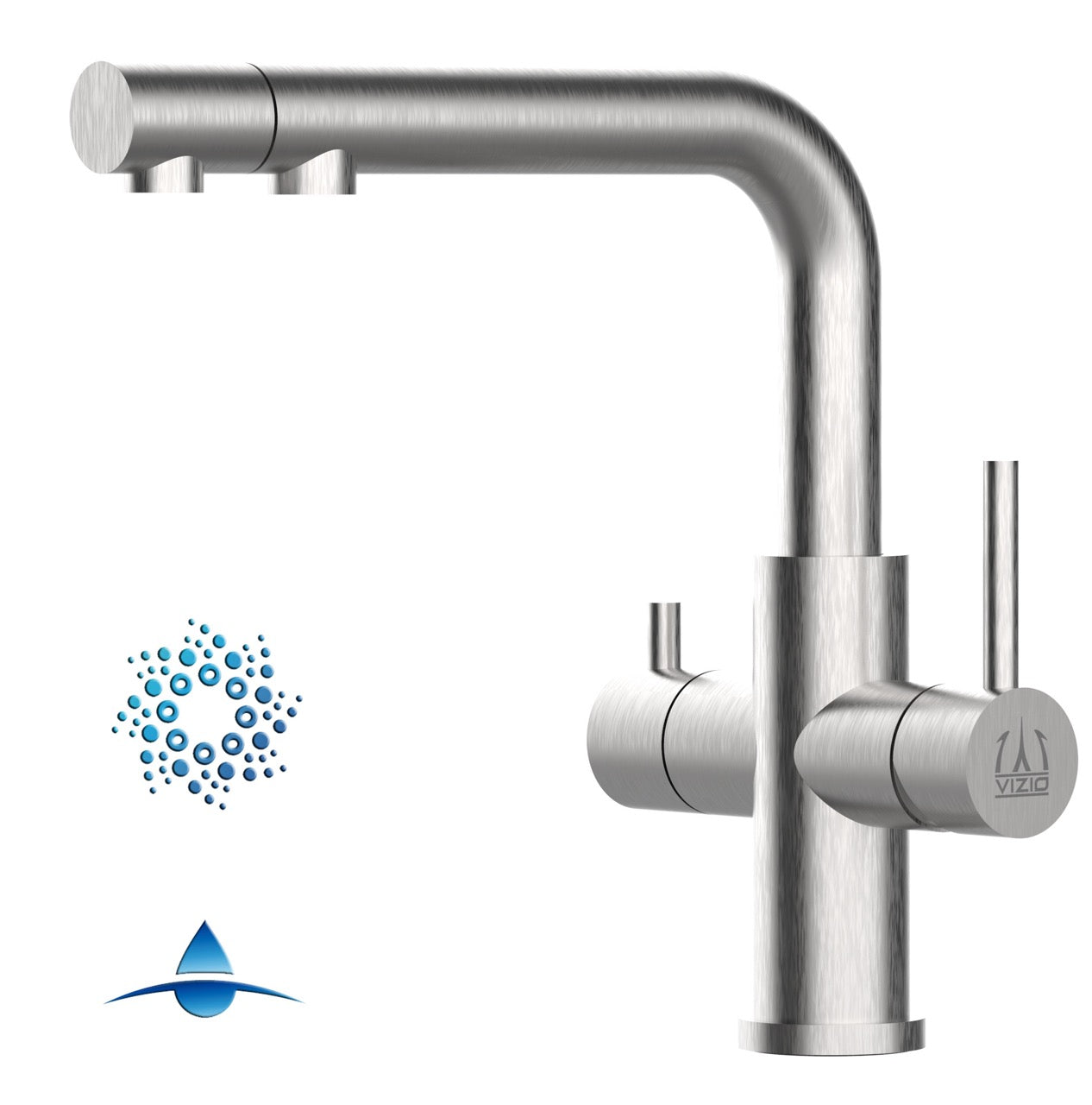 4 Way Kitchen Filter Tap in Solid STAINLESS STEEL, with swivel spout and pull-out extractable Spray, Brushed