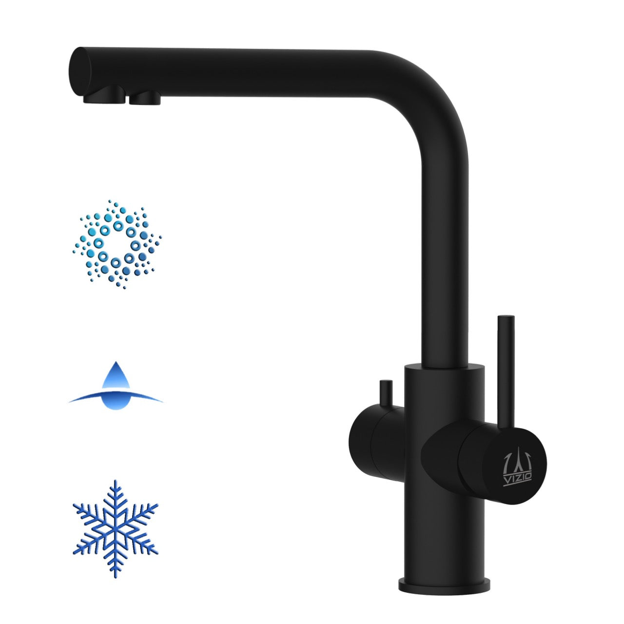 5 Way Kitchen Filter Tap in Solid STAINLESS STEEL, with 360° Swivel L-Spout, Matt Black PVD