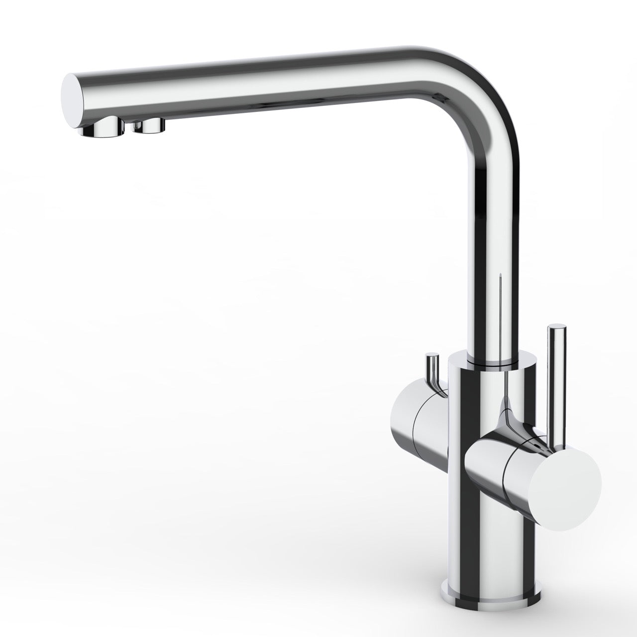 5 Way Kitchen Filter Tap in Solid STAINLESS STEEL, with 360° Swivel L-Spout, Polished - Short Version