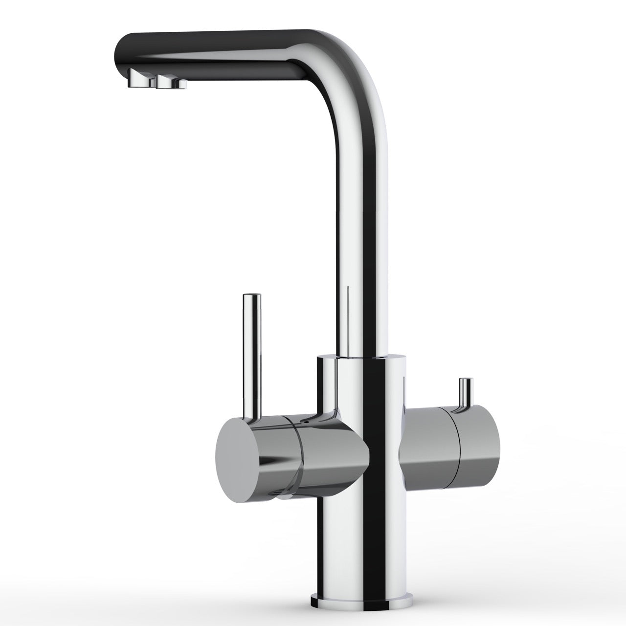5 Way Kitchen Filter Tap in Solid STAINLESS STEEL, with 360° Swivel L-Spout, Polished - Short Version