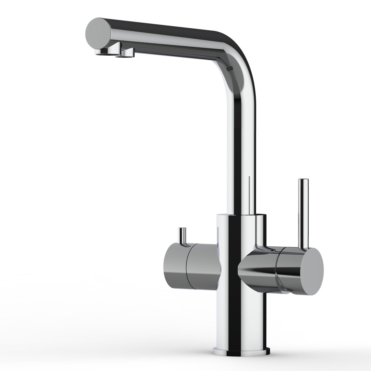 5 Way Kitchen Filter Tap in Solid STAINLESS STEEL, with 360° Swivel L-Spout, Polished - Short Version