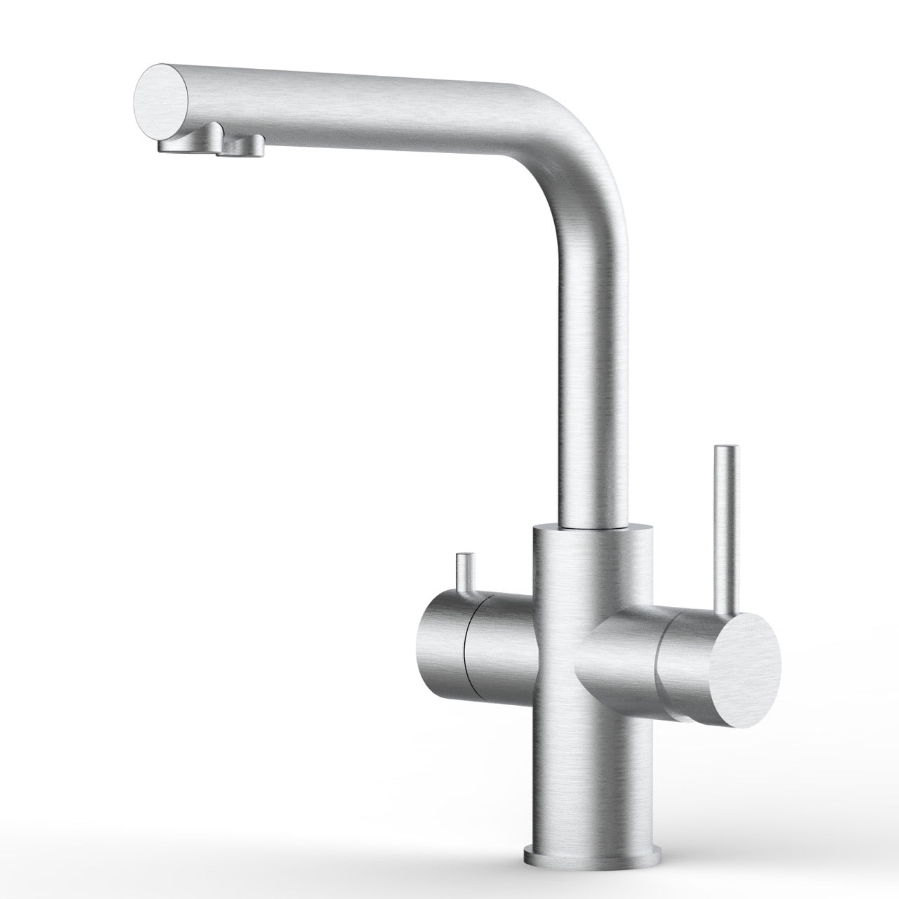 5 Way Kitchen Filter Tap in Solid STAINLESS STEEL, with 360° Swivel L-Spout, Brushed - Short Version