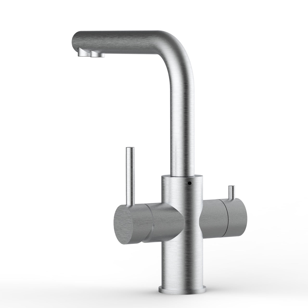 5 Way Kitchen Filter Tap in Solid STAINLESS STEEL, with 360° Swivel L-Spout, Brushed - Short Version