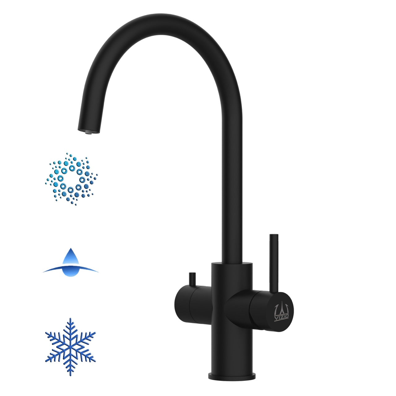 5 Way Kitchen Filter Tap in Solid STAINLESS STEEL, with 360° Swivel U-Spout, Matt Black PVD