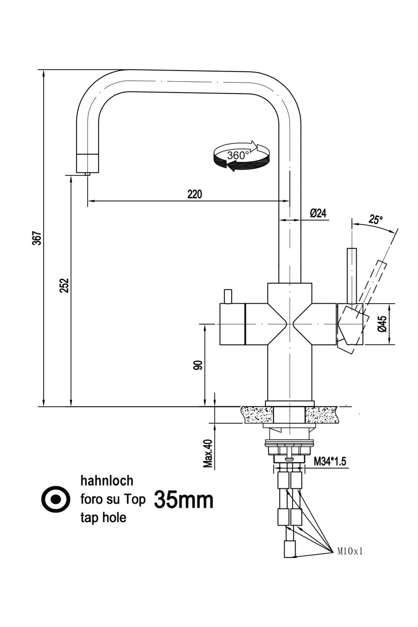 5 Way Kitchen Filter Tap in Solid STAINLESS STEEL, with 360° Swivel N-Spout, Polished