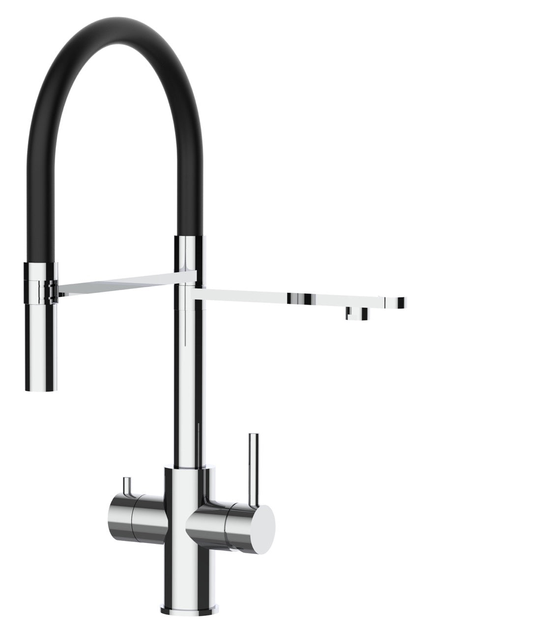 5 Way Kitchen Filter Tap in Solid STAINLESS STEEL, with 360° swivel spout and 2-jets removable Spray, Polished / Black