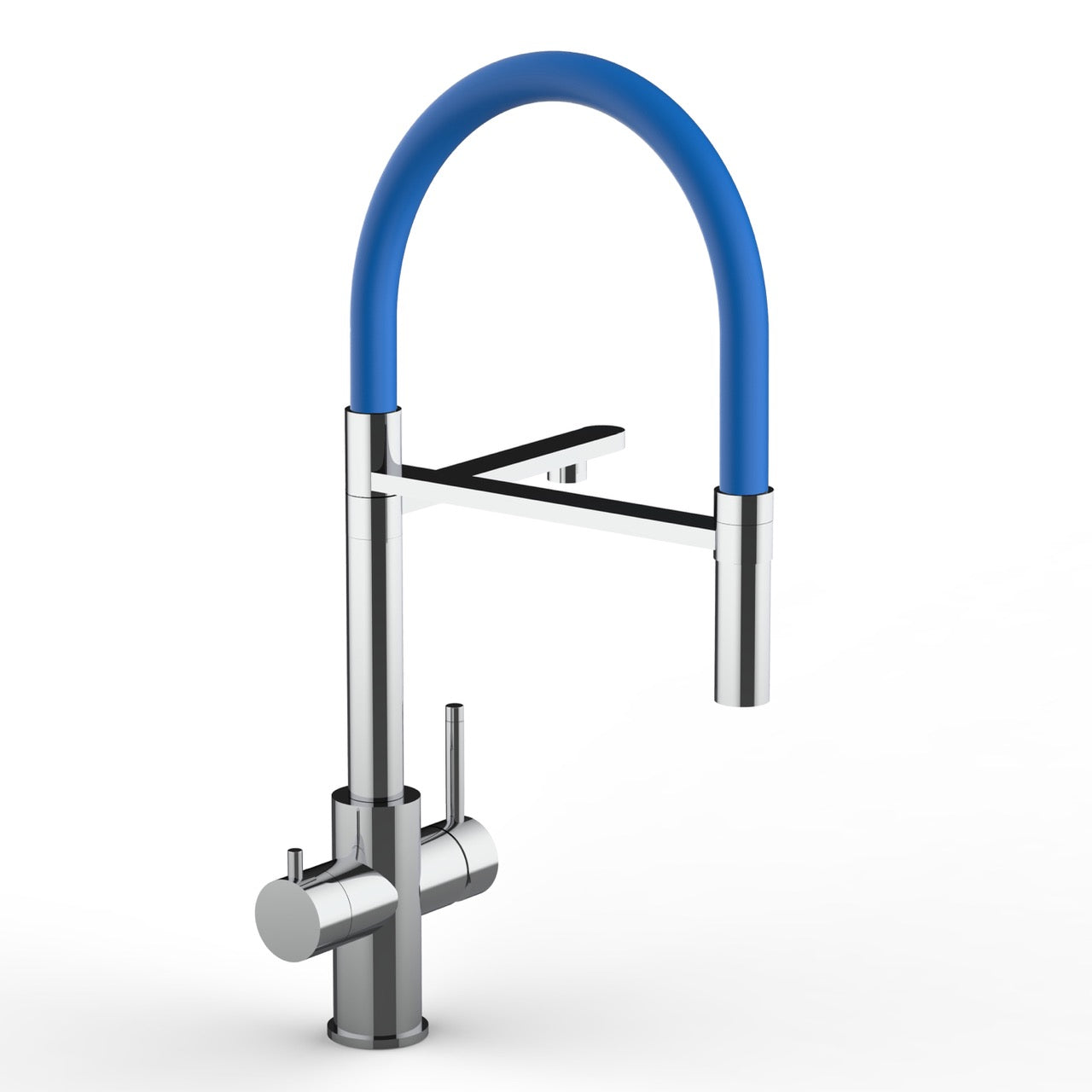 5 Way Kitchen Filter Tap in Solid STAINLESS STEEL, with 360° swivel spout and 2-jets removable Spray, Polished / Blue