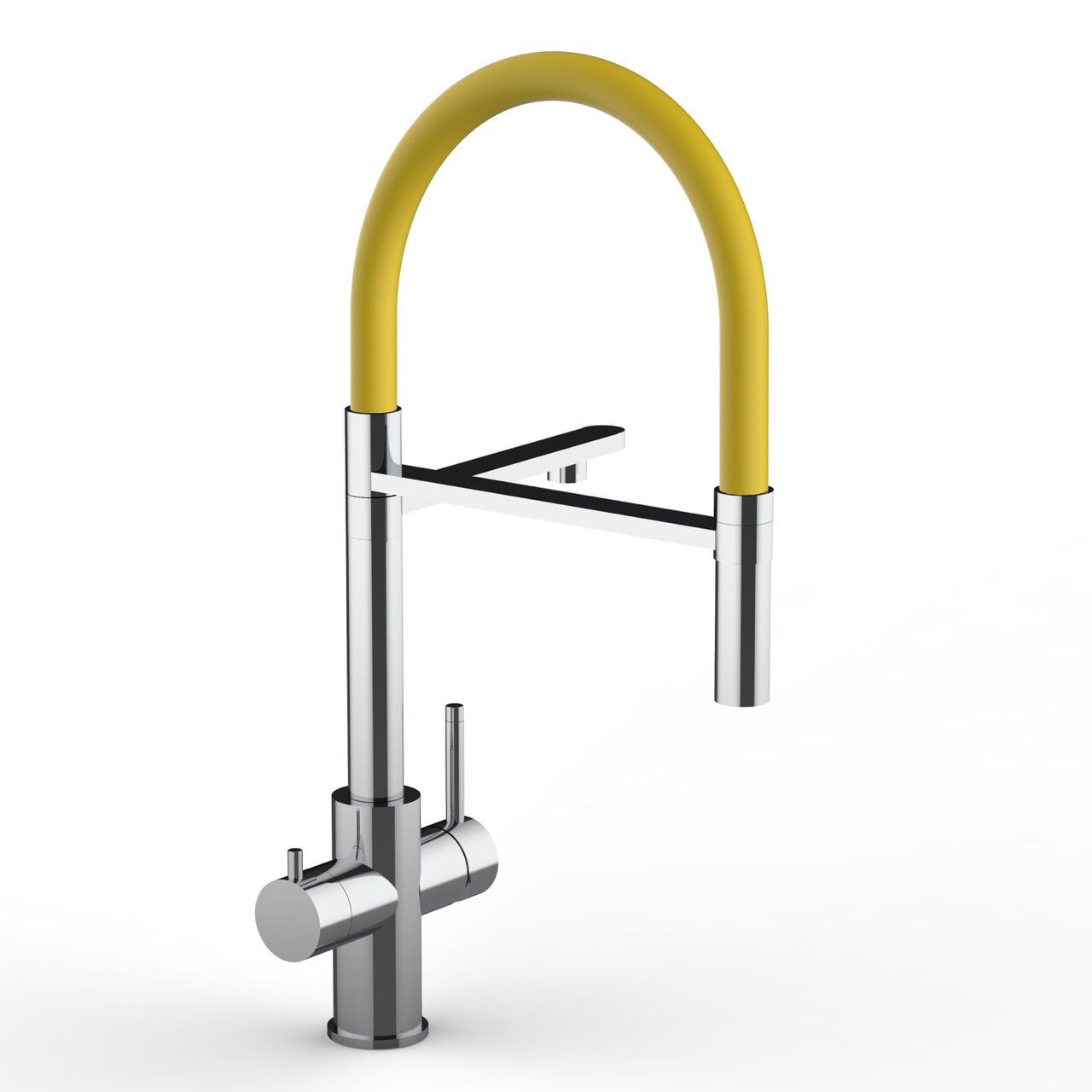 5 Way Kitchen Filter Tap in Solid STAINLESS STEEL, with 360° swivel spout and 2-jets removable Spray, Polished / Yellow