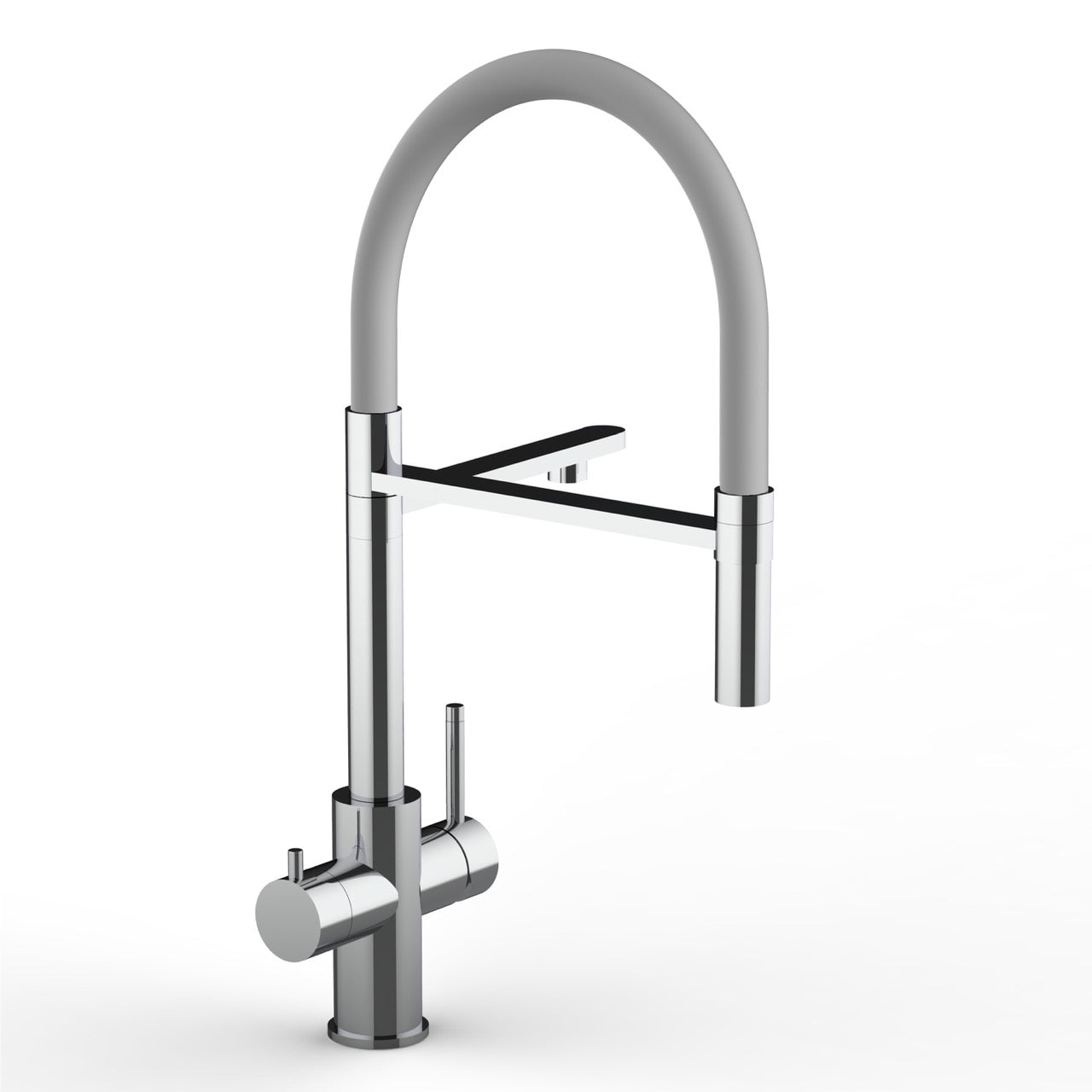 5 Way Kitchen Filter Tap in Solid STAINLESS STEEL, with 360° swivel spout and 2-jets removable Spray, Polished / Gray