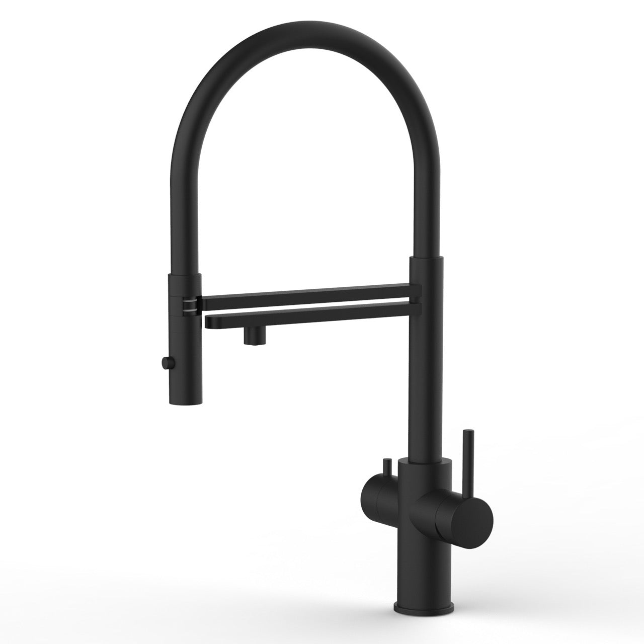 5 Way Kitchen Filter Tap in Solid STAINLESS STEEL, with 360° swivel spout and 2-jets removable Spray, Matt Black PVD