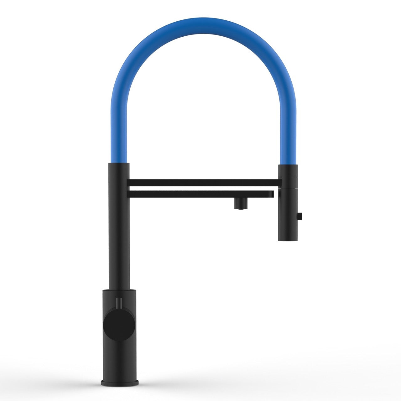 5 Way Kitchen Filter Tap in Solid STAINLESS STEEL, with 360° swivel spout and 2-jets removable Spray, Matt Black PVD / Blue