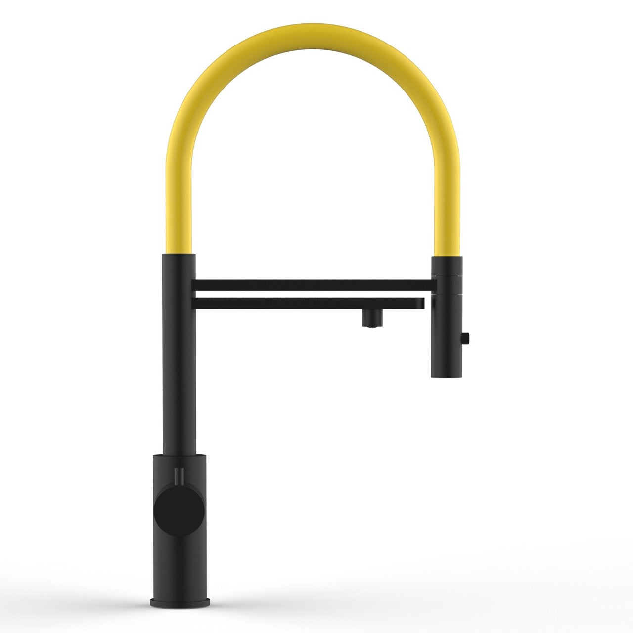 5 Way Kitchen Filter Tap in Solid STAINLESS STEEL, with 360° swivel spout and 2-jets removable Spray, Matt Black PVD / Yellow