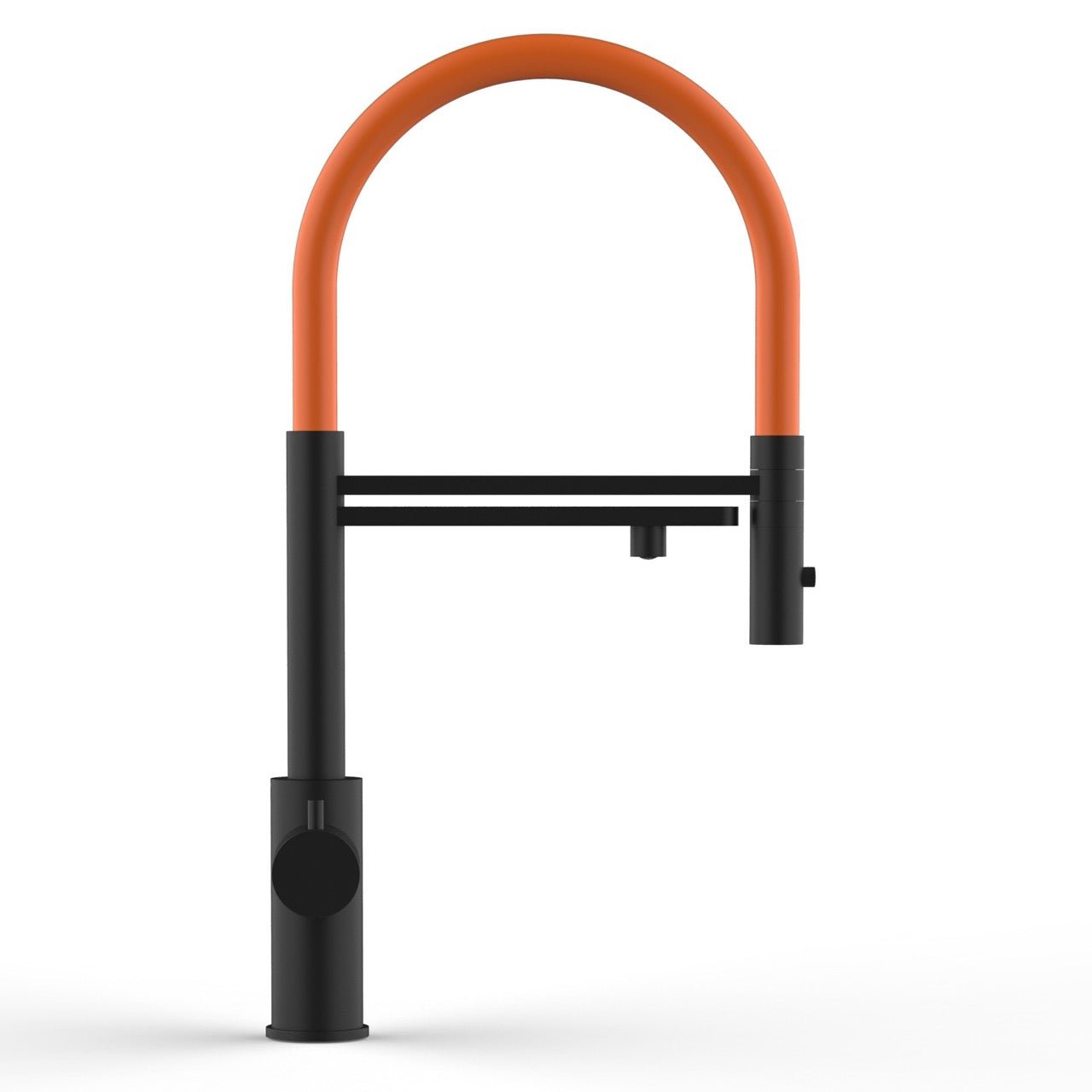 5 Way Kitchen Filter Tap in Solid STAINLESS STEEL, with 360° swivel spout and 2-jets removable Spray, Matt Black PVD / Orange