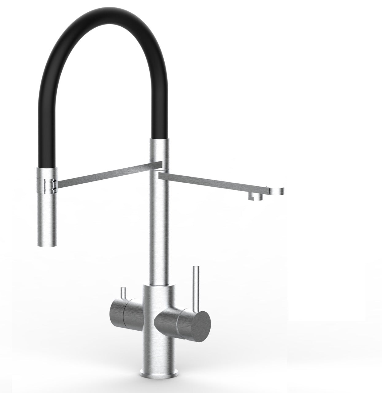 5 Way Kitchen Filter Tap in Solid STAINLESS STEEL, with 360° swivel spout and 2-jets removable Spray, Brushed / Black
