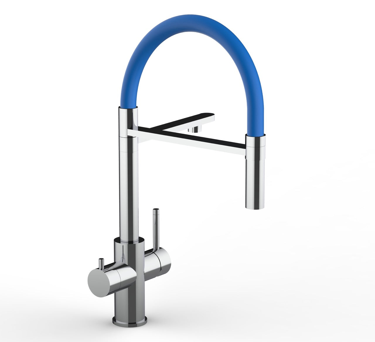 5 Way Kitchen Filter Tap in Solid STAINLESS STEEL, with 360° swivel spout and 2-jets removable Spray, Polished / Blue - Short version 47CM