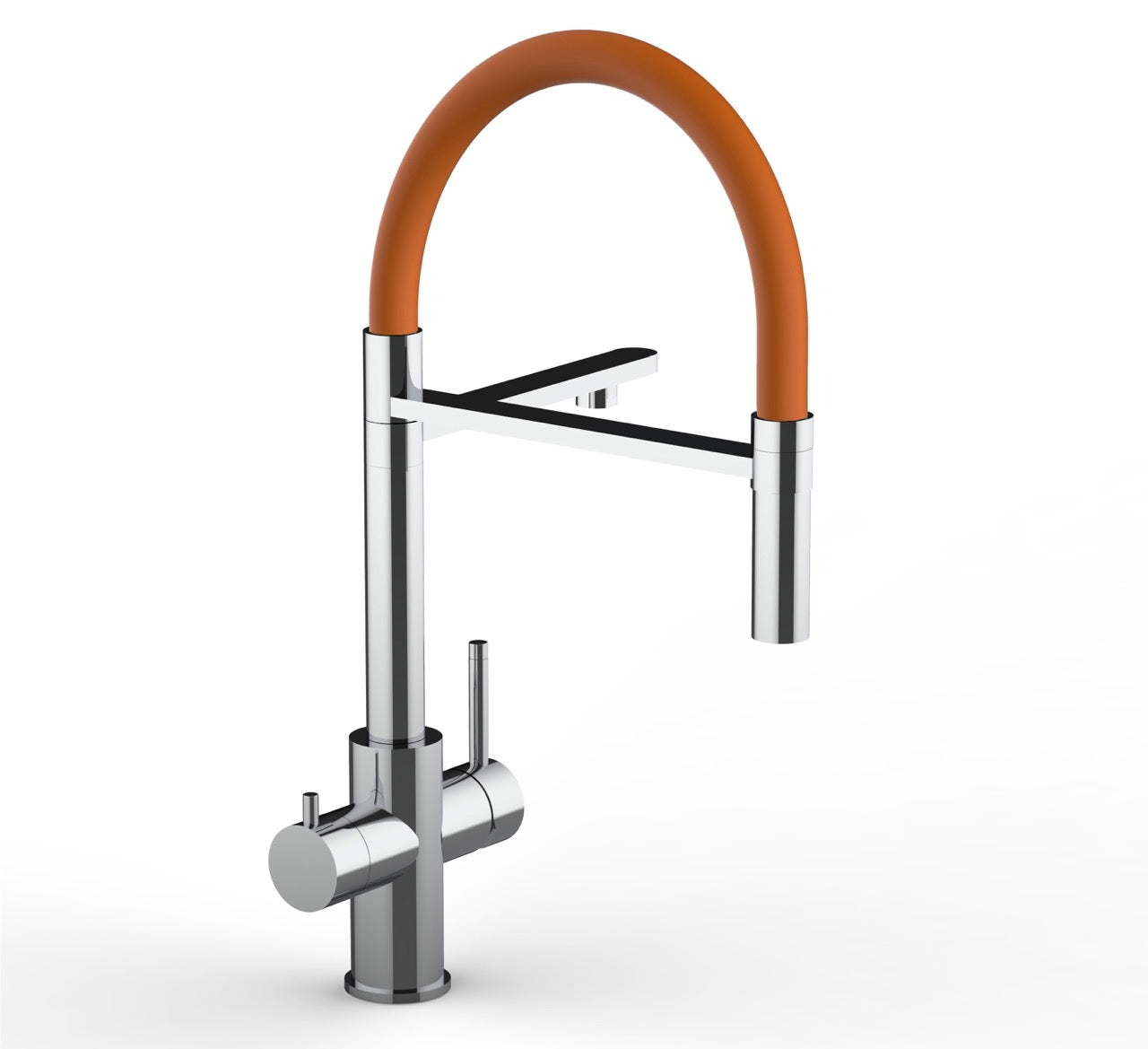 5 Way Kitchen Filter Tap in Solid STAINLESS STEEL, with 360° swivel spout and 2-jets removable Spray, Polished / Orange - Short version 47CM