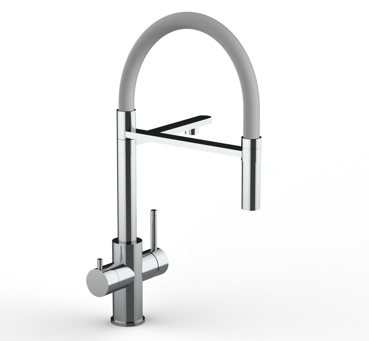 5 Way Kitchen Filter Tap in Solid STAINLESS STEEL, with 360° swivel spout and 2-jets removable Spray, Polished / Gray - Short version 47CM