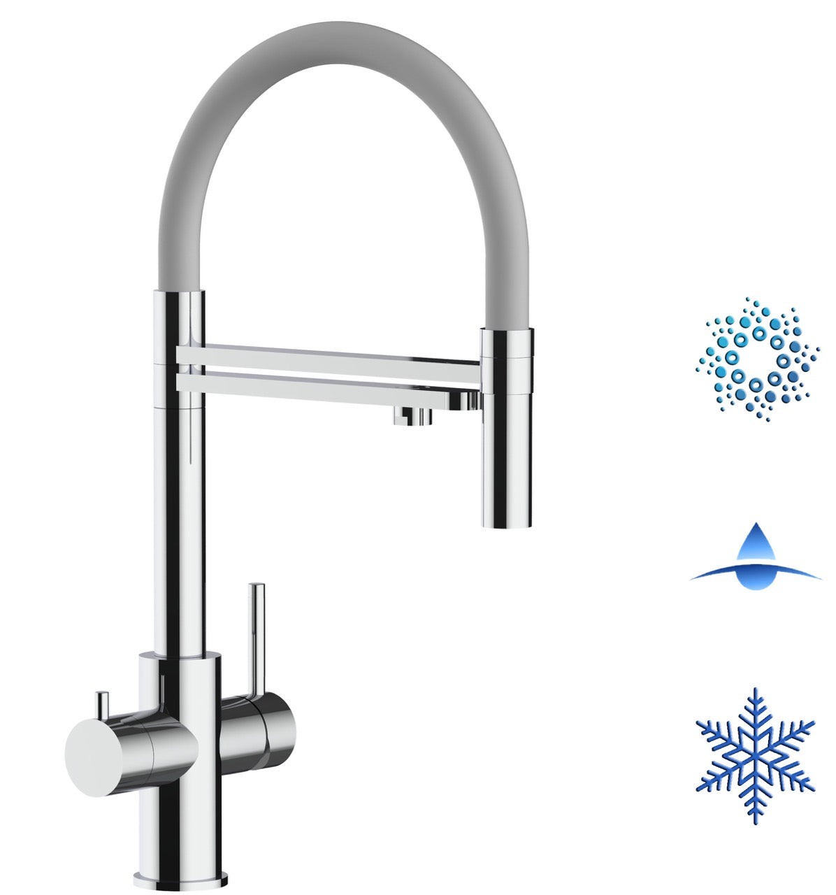 5 Way Kitchen Filter Tap in Solid STAINLESS STEEL, with 360° swivel spout and 2-jets removable Spray, Polished / Gray - Short version 47CM
