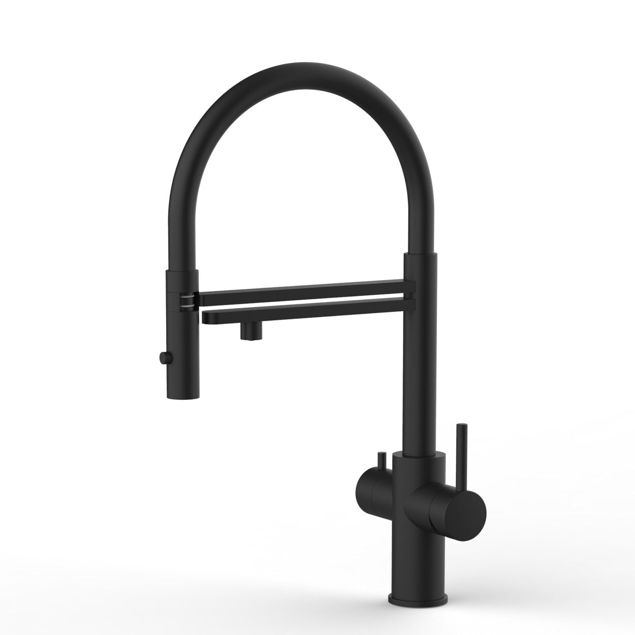 5 Way Kitchen Filter Tap in Solid STAINLESS STEEL, with 360° swivel spout and 2-jets removable Spray, Matt Black PVD - Short version 47CM