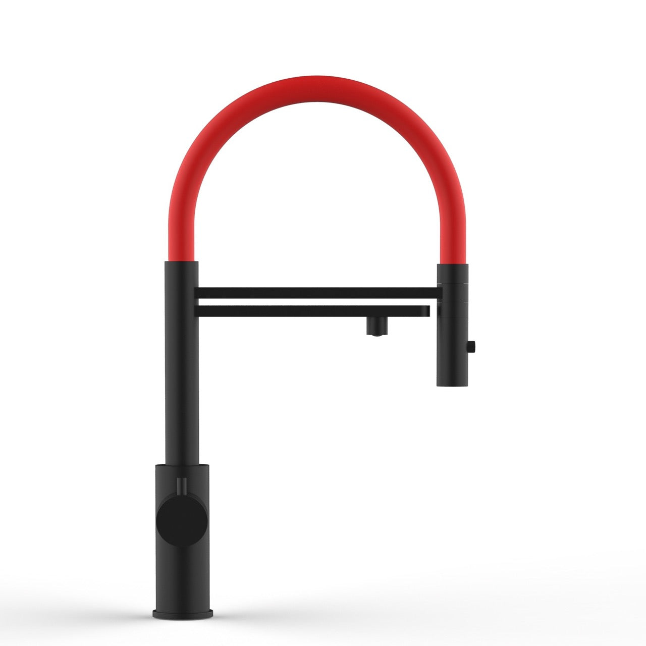 5 Way Kitchen Filter Tap in Solid STAINLESS STEEL, with 360° swivel spout and 2-jets removable Spray, Matt Black PVD / Red - Short version 47CM