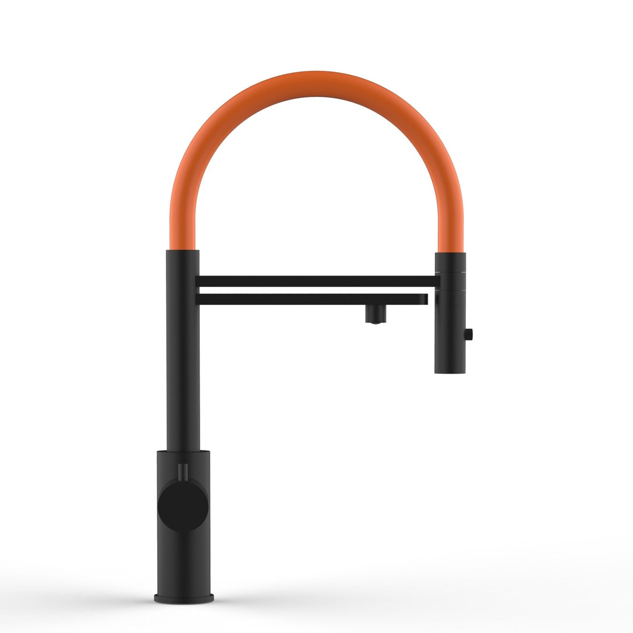 5 Way Kitchen Filter Tap in Solid STAINLESS STEEL, with 360° swivel spout and 2-jets removable Spray, Matt Black PVD / Orange - Short version 47CM