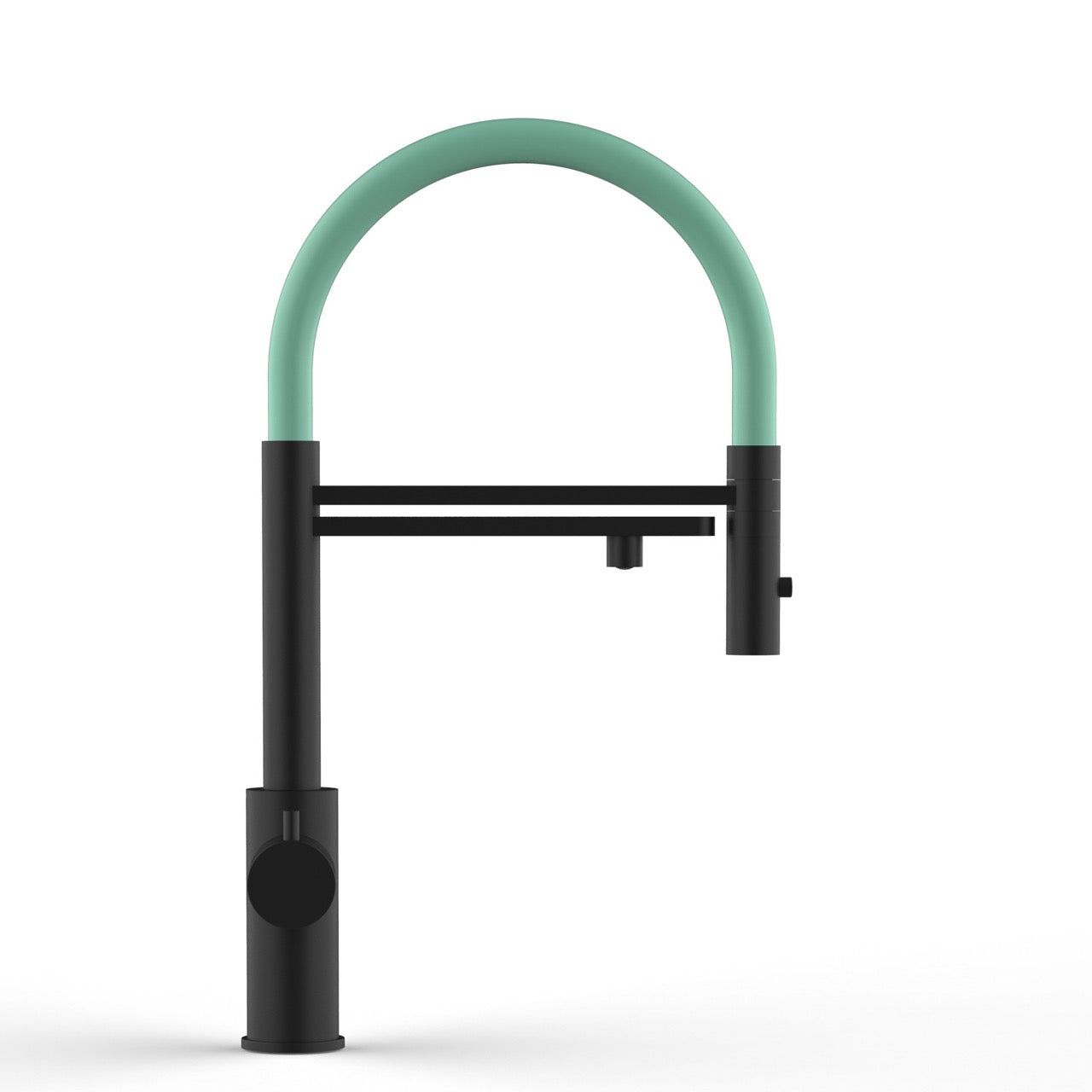 5 Way Kitchen Filter Tap in Solid STAINLESS STEEL, with 360° swivel spout and 2-jets removable Spray, Matt Black PVD / Turquoise - Short version 47CM