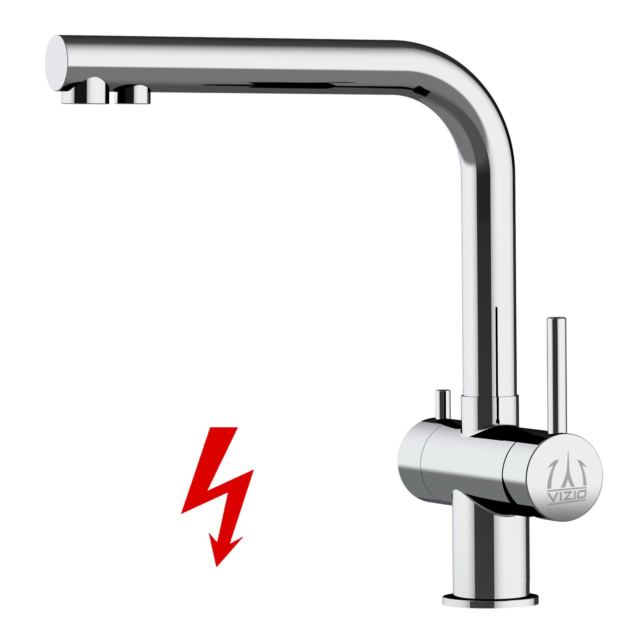 NIEDERDRUCK 3 Wege Wasserhahn Küchenarmatur, Edelstahl Massiv, 360° schwenkbarem L-Auslauf, Hochglanz Poliert - Kurzversion