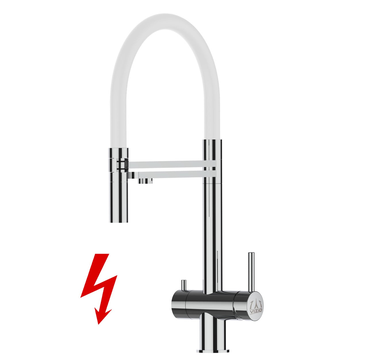 NIEDERDRUCK 3 Wege Wasserhahn Küchenarmatur, Edelstahl Massiv mit 360° schwenkbarem Auslauf, abnehmbare 2 strahl Handbrause, Hochglanz / Weiß