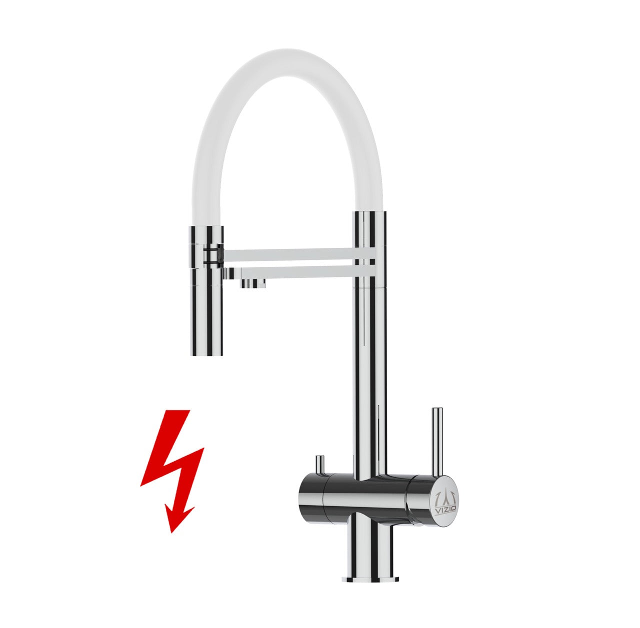 Kurzversion 45CM - NIEDERDRUCK 3 Wege Wasserhahn Küchenarmatur, Edelstahl Massiv mit 360° schwenkbarem Auslauf, abnehmbare 2 strahl Handbrause, Hochglanz / Weiß