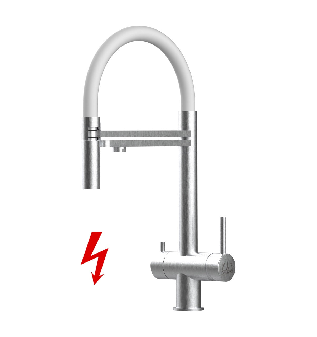 Kurzversion 45CM - NIEDERDRUCK 3 Wege Wasserhahn Küchenarmatur, Edelstahl Massiv mit 360° schwenkbarem Auslauf, abnehmbare 2 strahl Handbrause, Gebürstet / Weiß