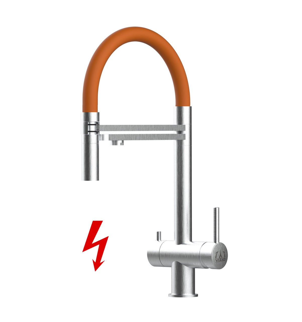 Kurzversion 45CM - NIEDERDRUCK 3 Wege Wasserhahn Küchenarmatur, Edelstahl Massiv mit 360° schwenkbarem Auslauf, abnehmbare 2 strahl Handbrause, Gebürstet / Orange