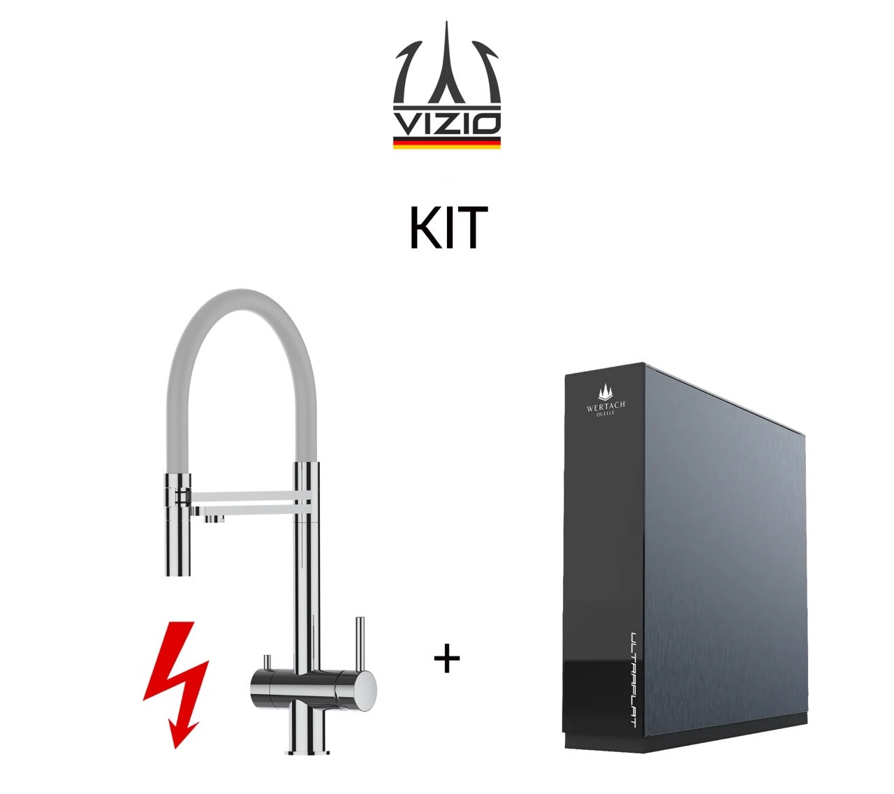 KIT: ULTRAFLAT Umkehrosmose Untertisch System, Wertach und NIEDERDRUCK 3 Wege Wasserhahn Küchenarmatur, Edelstahl Massiv mit 360° schwenkbarem Auslauf, abnehmbare 2 strahl Handbrause, Hochglanz