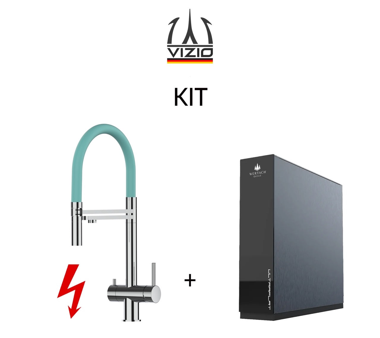KIT: ULTRAFLAT Umkehrosmose Untertisch System, Wertach und NIEDERDRUCK 3 Wege Wasserhahn Küchenarmatur, Edelstahl Massiv mit 360° schwenkbarem Auslauf, abnehmbare 2 strahl Handbrause, Hochglanz