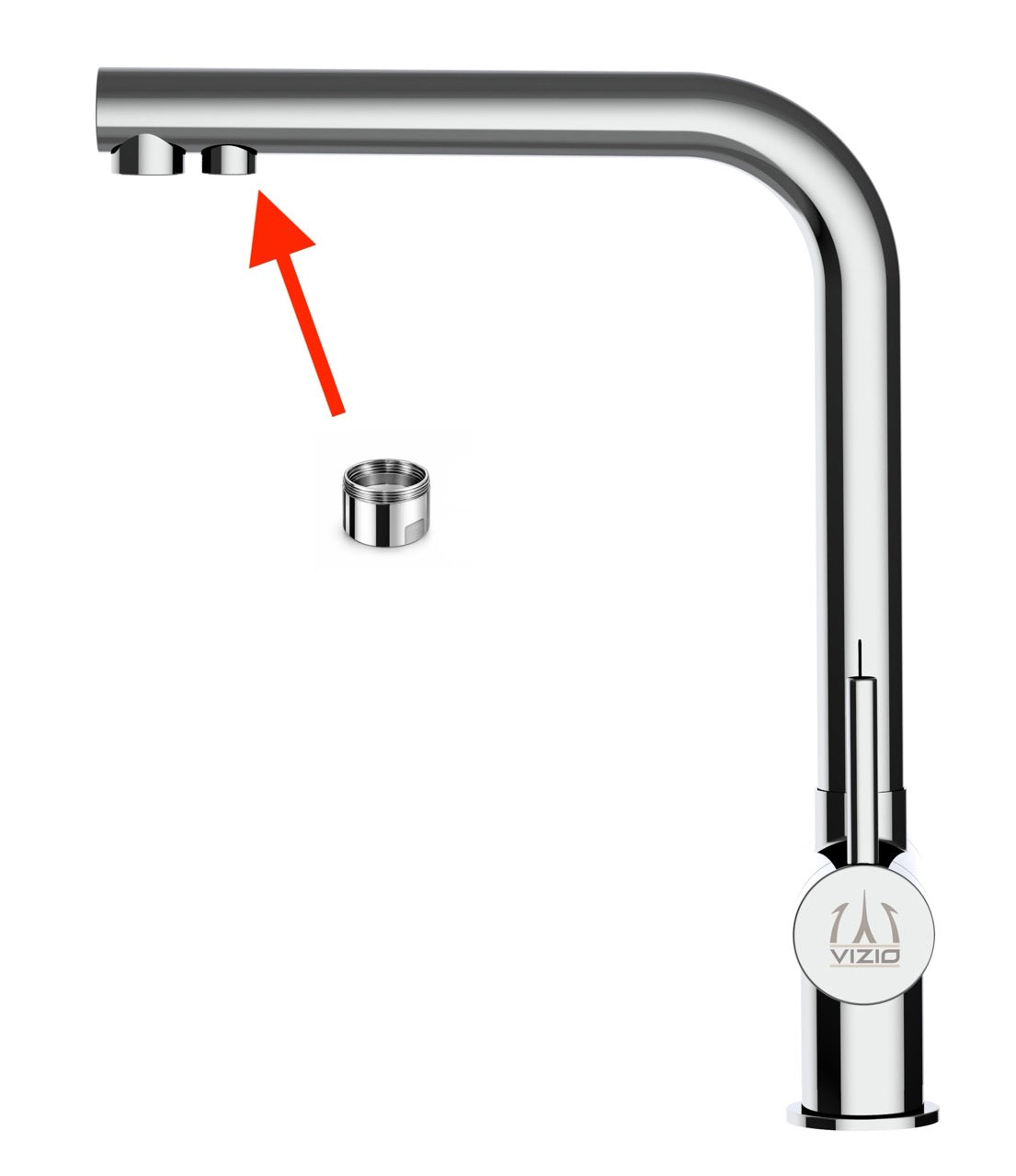 Aerator shell (filtered water), Polished Stainless Steel, for VIZIO Kitchen Taps art. VZFX011100 / VZFX011200 / VZFX211100 / VZFX211200 / VZFX511100 / VZFX511200