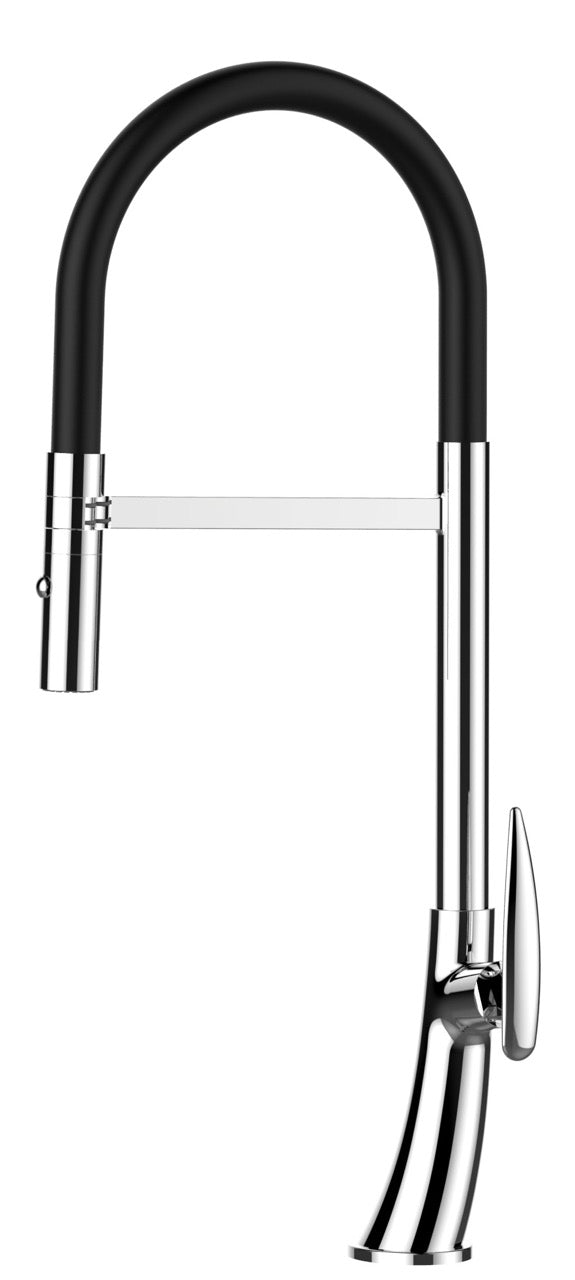 Kitchen Tap, Single lever, LEAF, with 360° swivel spout and 2-jets removable Spray, Chrome / Black