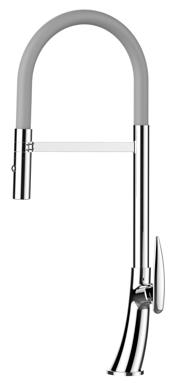 Kitchen Tap, Single lever, LEAF, with 360° swivel spout and 2-jets removable Spray, Chrome / Gray