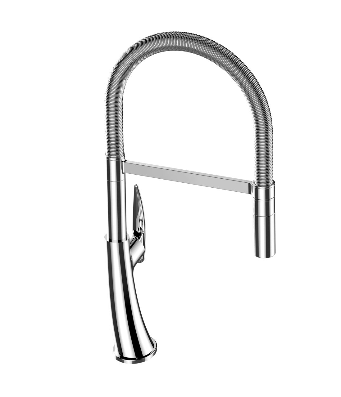 Kitchen Tap, Single lever, LEAF, with 360° swivel spout and 2-jets removable Spray, Chrome – Short Version 48CM