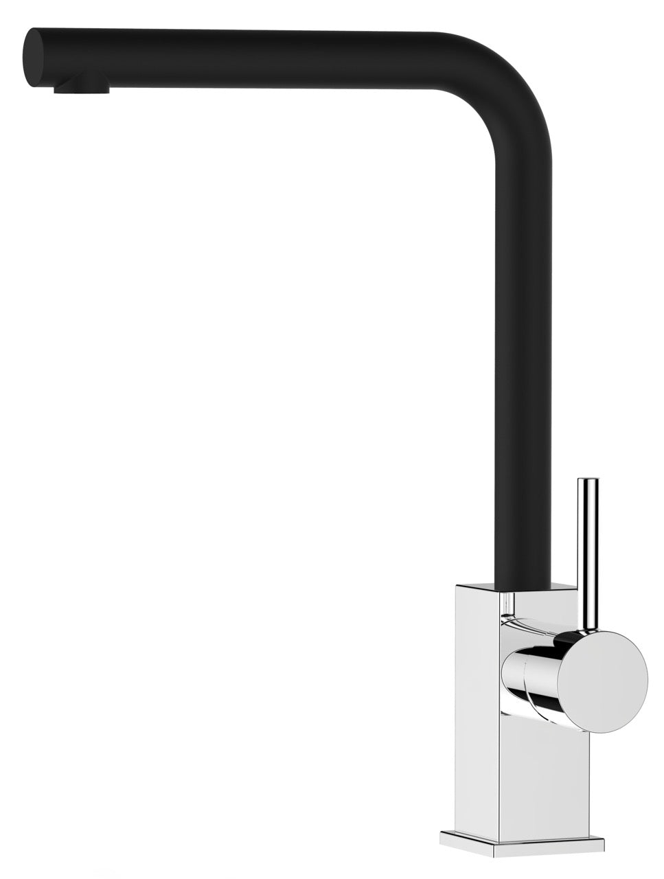Kitchen Tap, Single lever, QU, with 360° swivel L-Spout, Chrome / Black Quartz