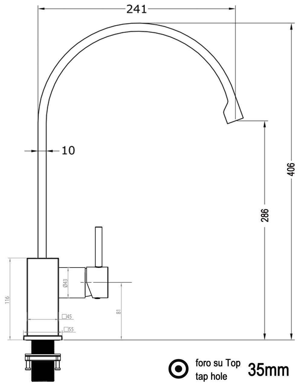 Rubinetto cucina monocomando, QU, canna a U ultra-piatta girevole a 360°, Cromato