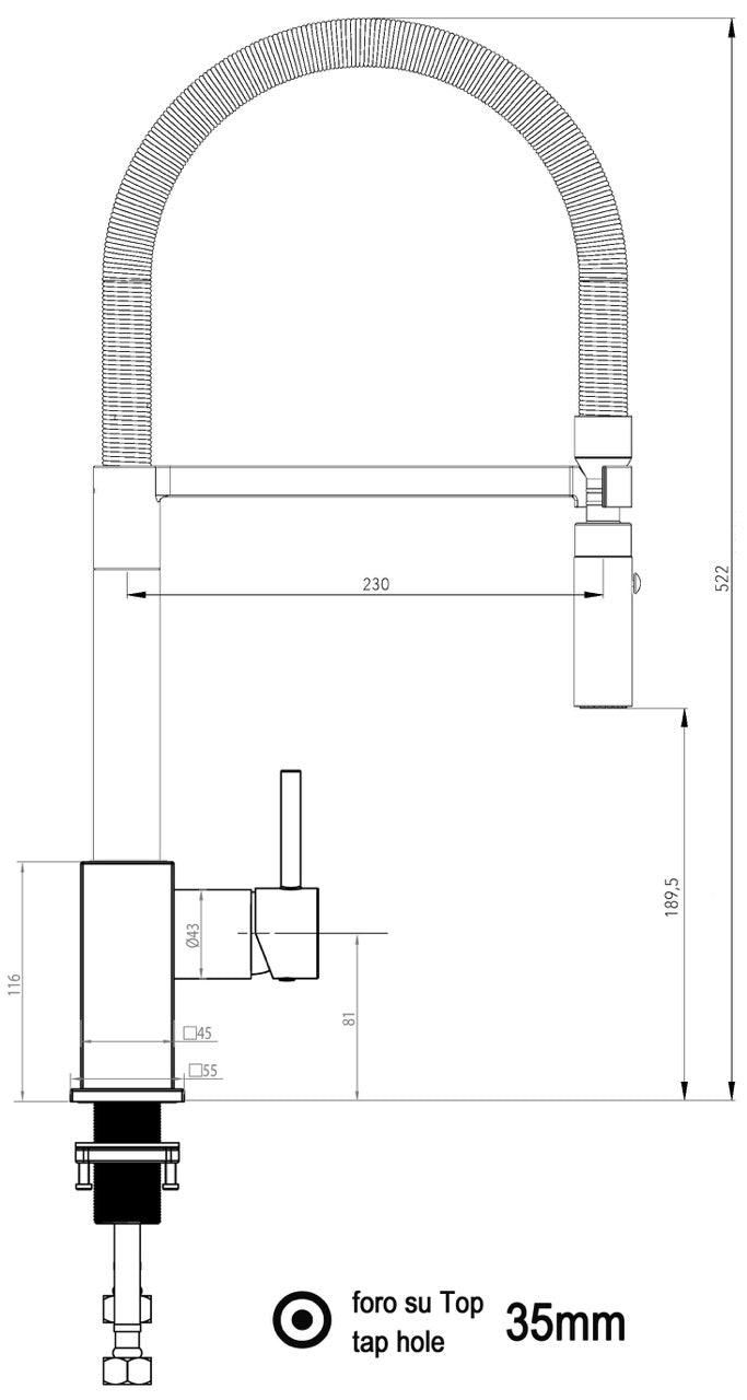 Kitchen Tap, Single lever, QU, with 360° swivel spout and 2-jets removable Spray, Chrome / Black