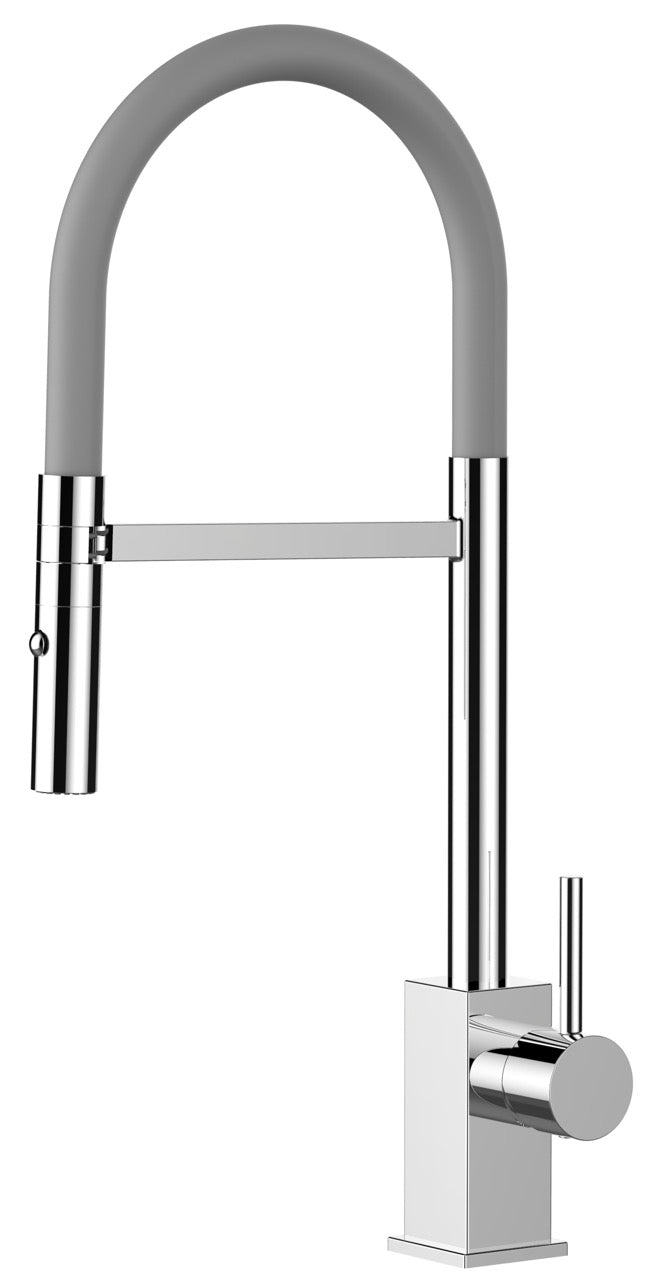Kitchen Tap, Single lever, QU, with 360° swivel spout and 2-jets removable Spray, Chrome / Gray