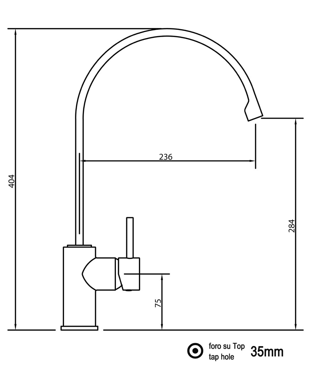 Kitchen Tap, Single lever, SM, with 360° swivel flat U-Spout, Chrome