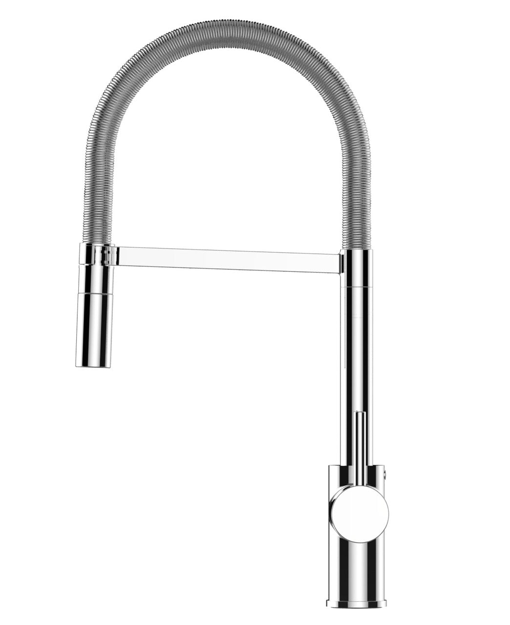 Robinet de cuisine monocommande, petit modèle, avec bec pivotant à 360° et douchette amovible à 2 jets, chromé