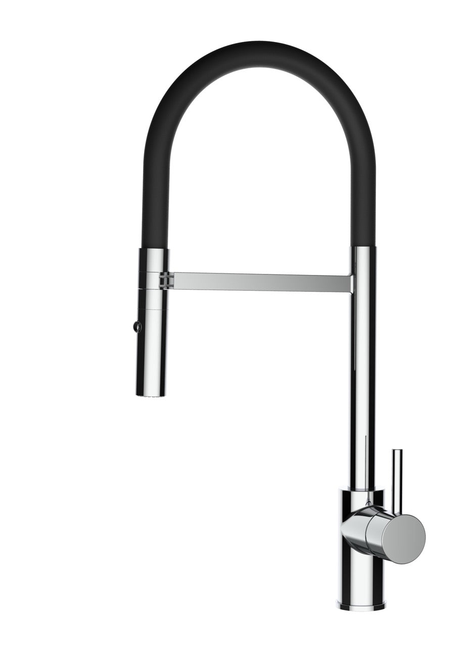 Kitchen Tap, Single lever, SM, with 360° swivel spout and 2-jets removable Spray, Chrome / Black