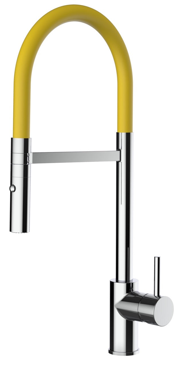 Kitchen Tap, Single lever, SM, with 360° swivel spout and 2-jets removable Spray, Chrome / Yellow