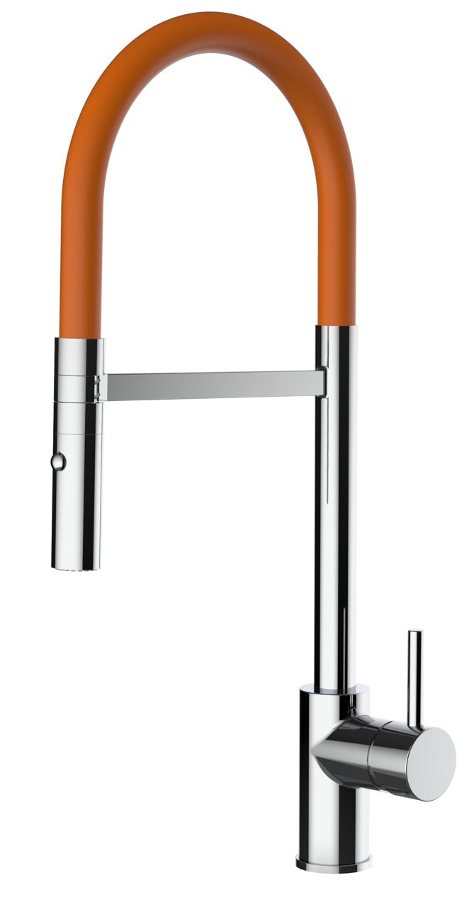 Kitchen Tap, Single lever, SM, with 360° swivel spout and 2-jets removable Spray, Chrome / Orange