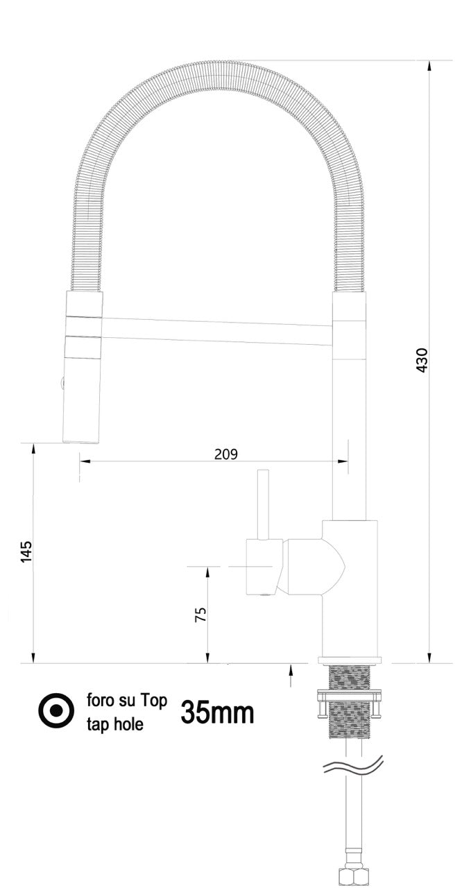 Kitchen Tap, Single lever, SM, with 360° swivel spout and 2-jets removable Spray, Chrome / Yellow - Short Version 43CM