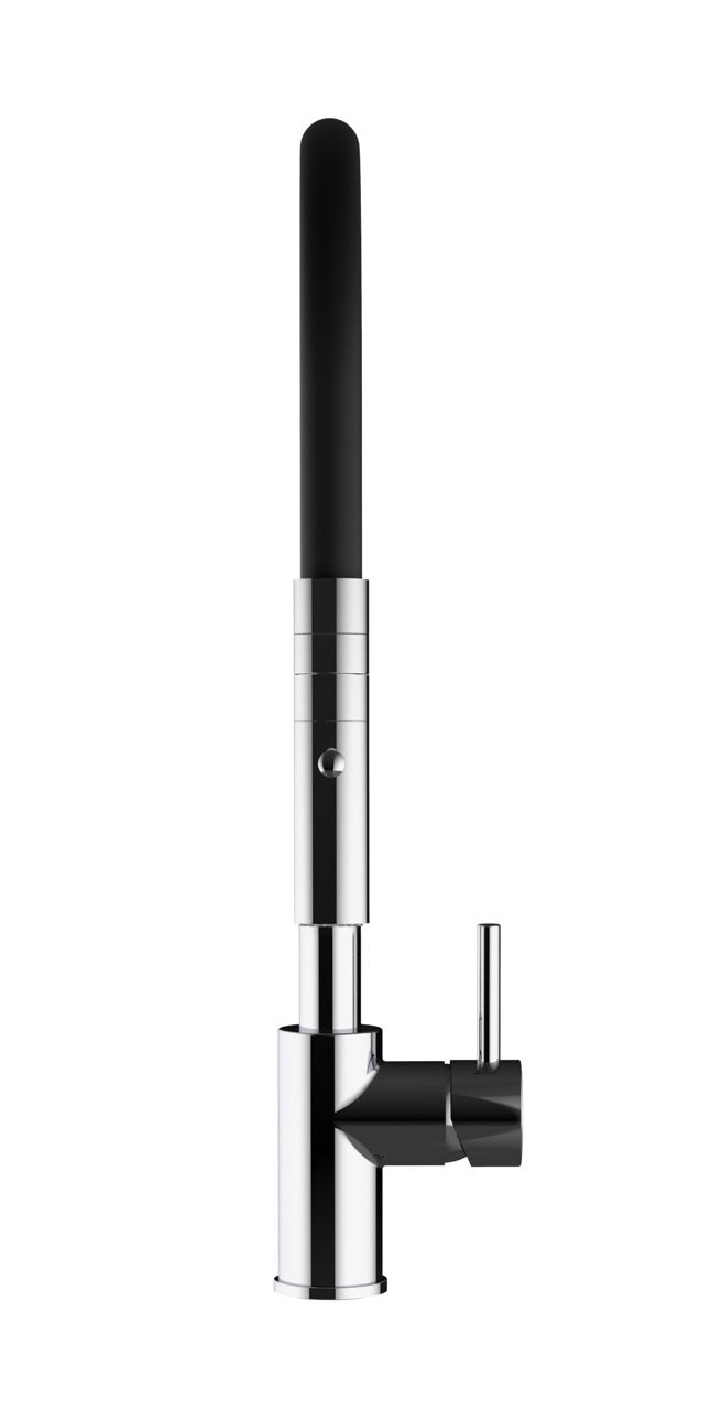 Kitchen Tap, Single lever, SM, with 360° swivel spout and 2-jets removable Spray, Chrome / Black - Short Version 43CM