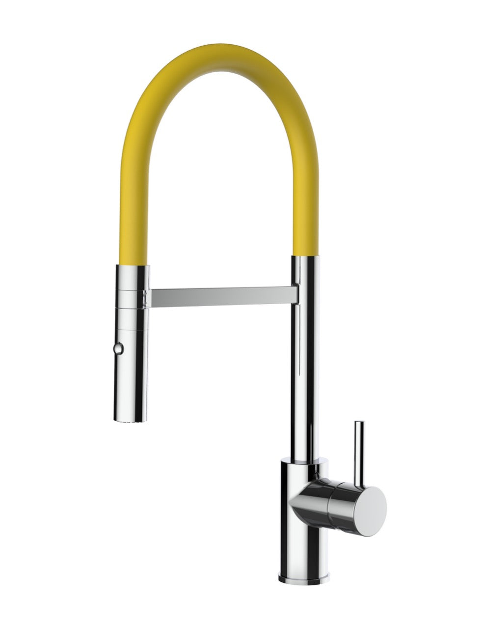 Kitchen Tap, Single lever, SM, with 360° swivel spout and 2-jets removable Spray, Chrome / Yellow - Short Version 43CM