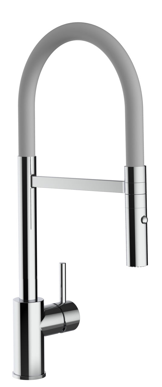 Kitchen Tap, Single lever, SM, with 360° swivel spout and 2-jets removable Spray, Chrome / Gray - Short Version 43CM